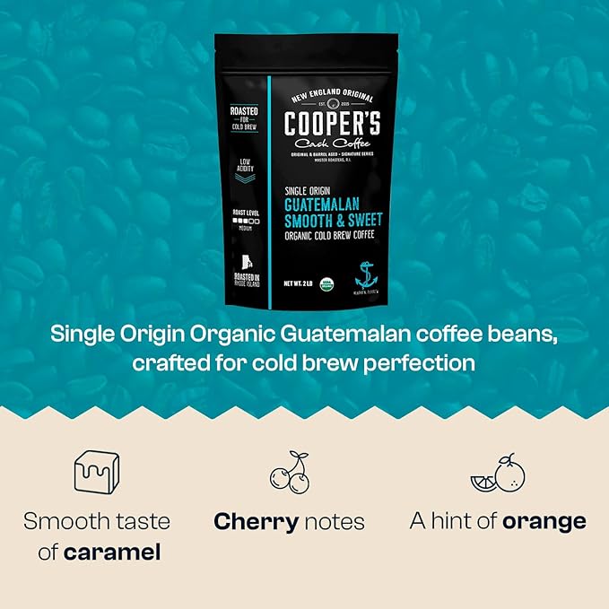 Organic Cold Brew Coffee - Guatemalan Coffee Beans Crafted For Cold Brewing - Ground, Medium Roast, 2 lb