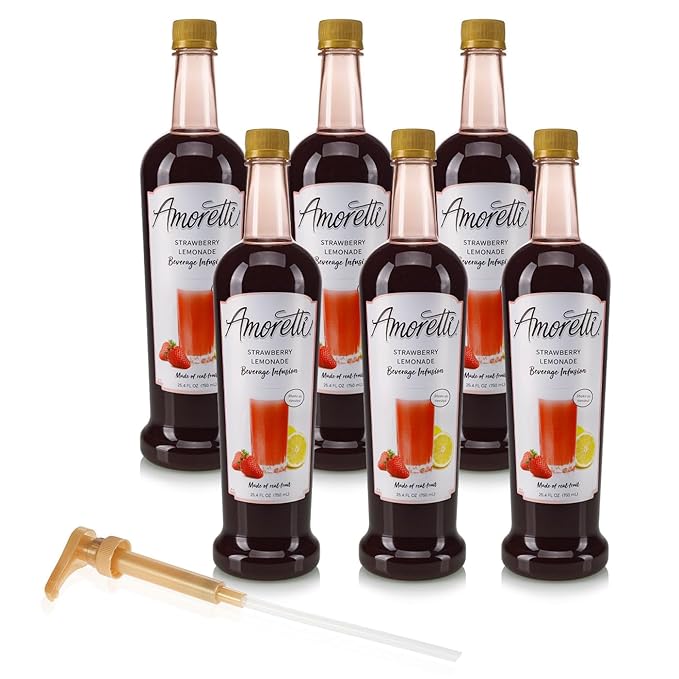 Amoretti - Strawberry Lemonade Beverage Infusion - Drink Mix & Water Enhancer with Pump for Flavoring Cocktails, Waters, Teas, and other Beverages, Preservative Free