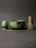 Artcome Matcha Tea Set with Pouring Spout - Green Ceramic Matcha Bowl, Bamboo Whisk, Whisk Holder, Tea Scoop & Matcha Tea Manual for Traditional Japanese Tea Ceremony - Ideal for Gift - Deep Green