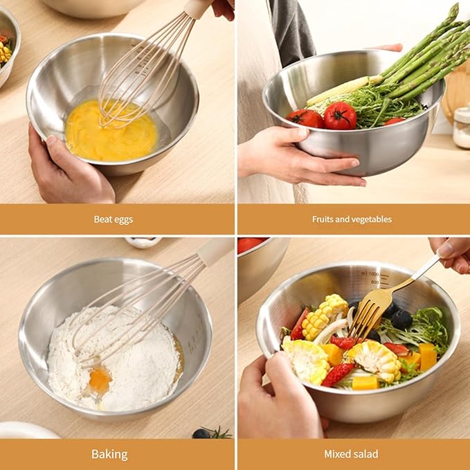 MANHONGYU Stainless Steel Mixing Bowls-3 Packs Thicker Stainless Steel Mixing Bowls Set- Nesting Bowls for Space Saving Storage, Great for Cooking, Baking, Prepping