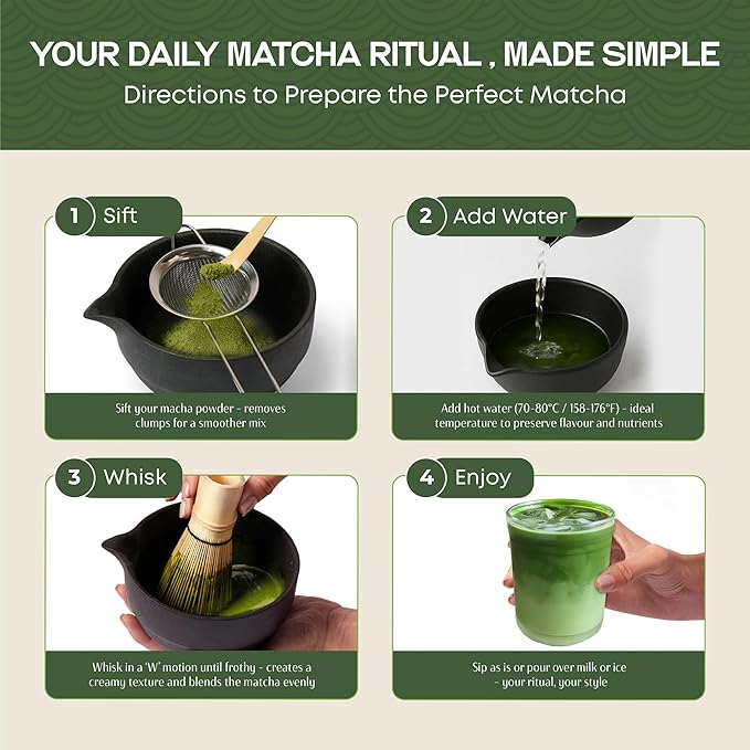 Luxury Matcha Set – 5 Piece Ceremonial Tea Kit with Matte Black Bowl, Bamboo Whisk, Holder, Sifter & Scoop – Premium Gift for Matcha Lovers at Home or Café