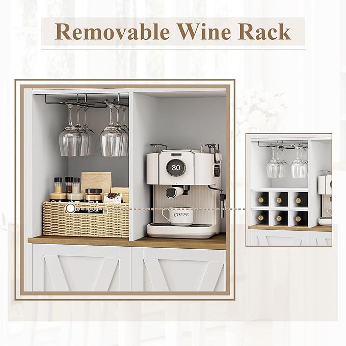 HOSTACK Kitchen Pantry Storage Cabinet, 71" Tall Food Pantry Cabinet with Microwave Stand, Farmhouse Kitchen Hutch, Coffee Bar Hutch with Wine Rack for Dining Room, Living Room, White