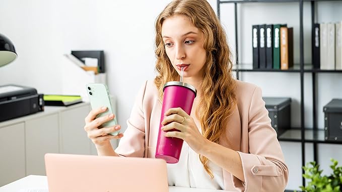 bzyoo SUP Vacuum Insulated Tumbler with Straw and Lid Stainless Steel Water Bottle Cold Drink Travel Mug Cup Gifts For Him & Her 24oz (710ml) Color: Scribe Purple