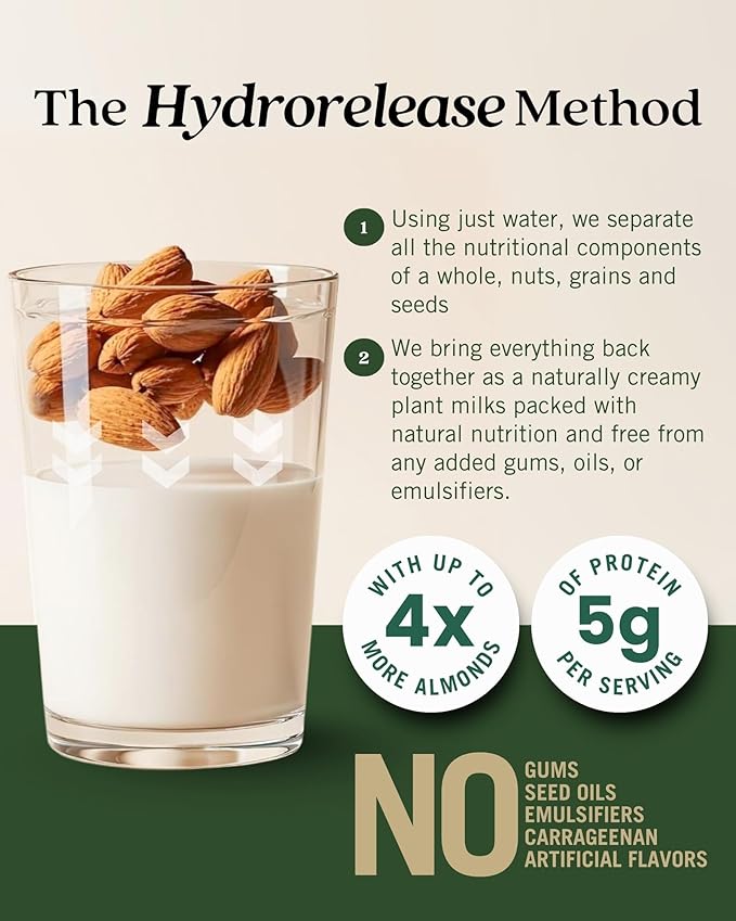 Elmhurst 1925 Unsweetened Almond Milk - 32 Ounce (Pack of 6) Dairy-Free, Vegan, Kosher, No Added Sugar, Shelf Stable Milk Made with Water & Almonds for Healthier, Simpler Plant-Based Alternatives