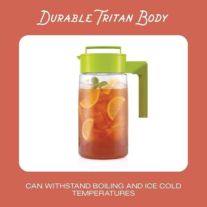Takeya Flash Chill Iced Tea Maker - Airtight & Durable Iced Tea Maker Jug with Silicone Carry Handle - Leak-Proof & Lightweight Tea Infuser with Patented Flash Chill Technology - 2 Quart, Blueberry