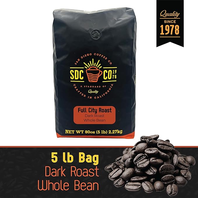 San Diego Coffee Full City Roast, Dark Roast, Whole Bean Coffee, 5-Pound Bag Café en grano tostado