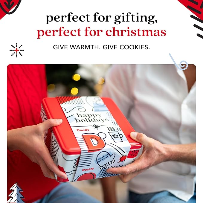 David’s Cookies Happy Holidays Assorted Cookies Gift Tin – 1lb Soft and Gourmet Christmas Cookies Tin – Freshly Baked Holiday Cookies Gift Basket - All Natural and Handmade Christmas Cookies
