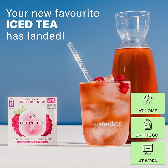 Waterdrop Hydration Cubes, Iced Tea Raspberry, 230 MG Electrolyte & Vitamin Blend Drops for Still & Sparkling Water, Vitamin C & B3, On The Go, Low Calorie, Zero Sugar, Non GMO & Gluten Free, 24 CT