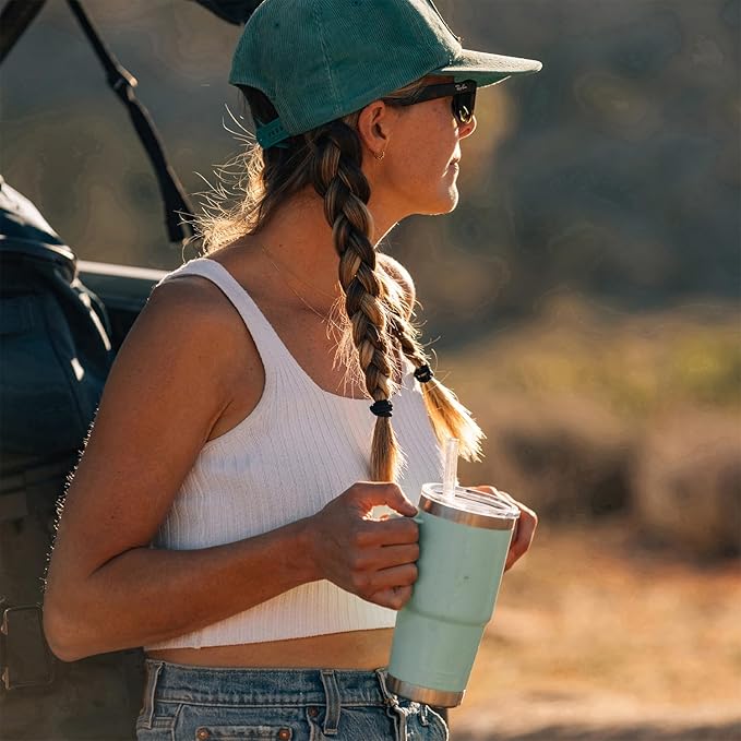 YETI Rambler 25 oz Tumbler with Handle and Straw Lid, Travel Mug Water Tumbler, Vacuum Insulated Cup with Handle, Stainless Steel, Papaya