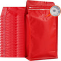 Coffee Bags with Valve (50 PCS,16oz/1lb) Red High Barrier Aluminum Foil Flat Bottom Standing Coffee Beans Storage Packaging Bags, Reusable Heat Seal Side Zipper Pouches for Small Business and Home