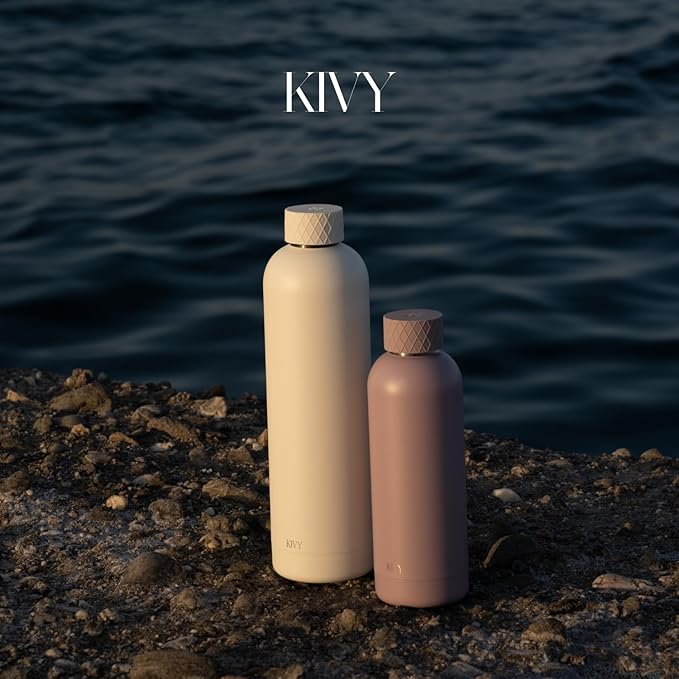KIVY Stainless Steel Insulated Water Bottle 16oz | Leak Proof BPA-Free Metal Water Bottle - Slim water bottle no straw - Blue water bottle screw top
