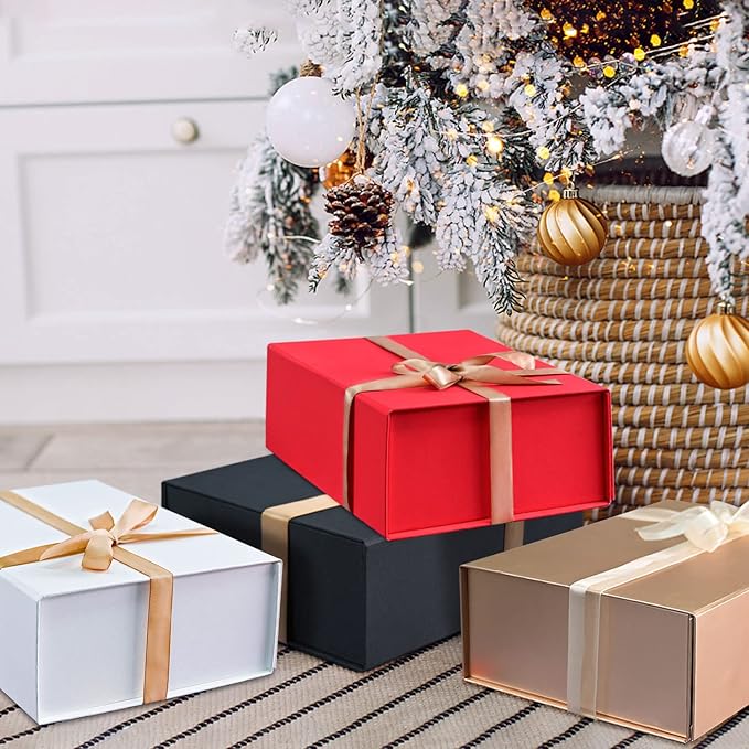 LIFELUM Christmas Boxes 2 Pack 13.85 x 8.35 x 4.45 inch Large Gift Boxes with Magnetic Lids for Presents Red Gift Boxes Valentine's Gift Box Contains Card, Ribbon, Shredded Paper Filler