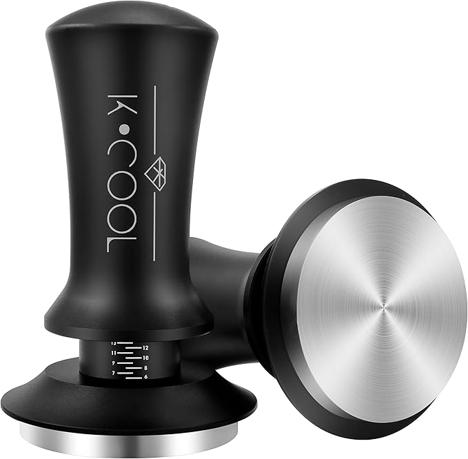 K COOL 58mm Espresso Tamper, Premium Barista Tools Coffee Tamper with Spring Loaded, Stainless Steel Base Tamper Compatible with Espresso Machine Rancilio, Gaggia Bottomless Portafilter (58mm, Black)
