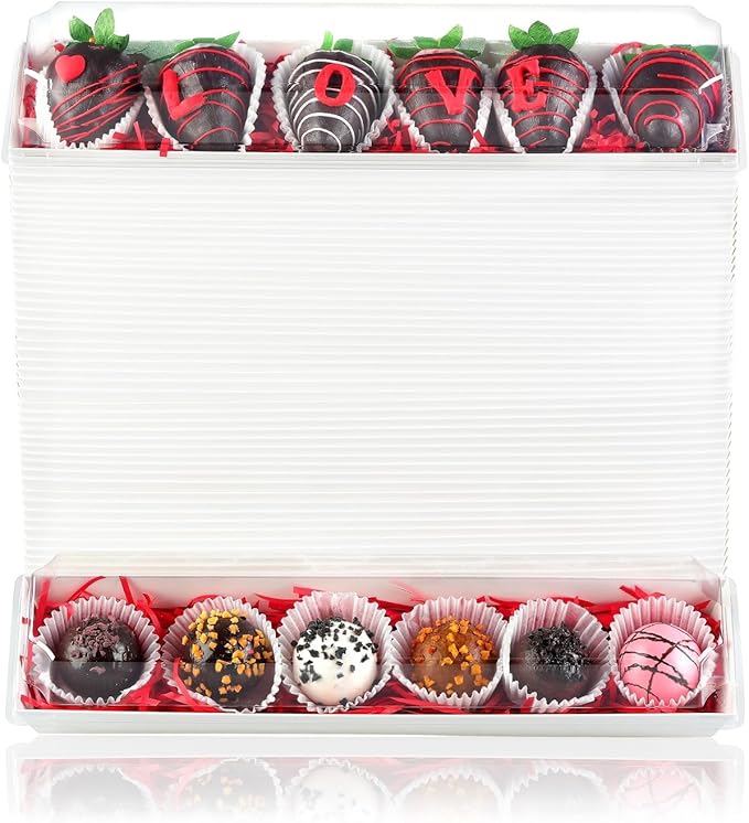 50 Pack 12 x 2.8 x 2.4 Inches Chocolate Covered Strawberries Boxes Macaron Boxes with Clear Lids 12 Inches Long Bakery boxes with Window for Chocolate truffle Cocoa Bombs,Cookies