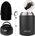 Thermo for Hot Food & Drinks, Thermo Lunch Box, 17oz Vacuum Insulated Food Container with Spoon&Drawstring Bag, Soup Thermo for Adults, Black