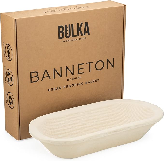 Bulka Large Oval 1kg Waffle Banneton Bread Proofing Basket Pressed Wood Pulp, Sourdough Proofing Basket – Non-Stick Brotform Sourdough Bread Baking Supplies, Made in Germany.