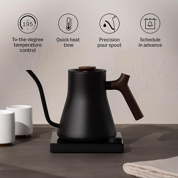 Fellow Stagg EKG Pro Studio Edition Electric Gooseneck Kettle - Pour-Over Coffee, Tea, Quick Heating, Precise Temperature Control, Scheduling, Built-in Brew Timer-Matte Black with Walnut Handle, 0.9 L