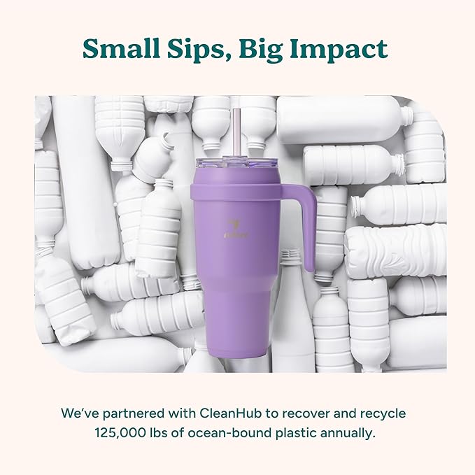 Reduce 40 oz Stainless Steel Tumbler with Handle - Dual-Wall Vacuum Insulated Travel Mug, Sweat-Proof Lid & Reusable Straw - Keeps Drinks Cold for 24 Hrs, Fits Cupholders, Dishwasher Safe-Ocean Breeze