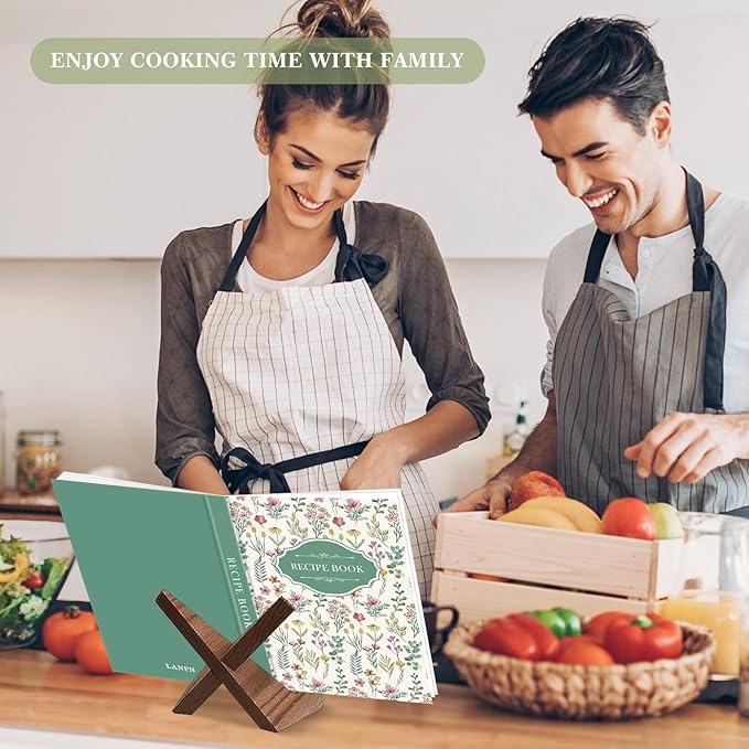 Lanpn Blank Recipe Book Cookbook for 70 Recipes, A5 Waterproof Empty Recipe Notebook to Organize Your Family Recipes, Leather Cooking Journal with Stickers to Write in Your Own Recipes, Green