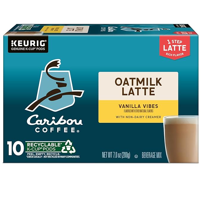 Caribou Coffee Vanilla Vibes Oatmilk Latte, One Step Latte Single Serve Keurig K-Cup Pods, 60 Count (6 Packs of 10)