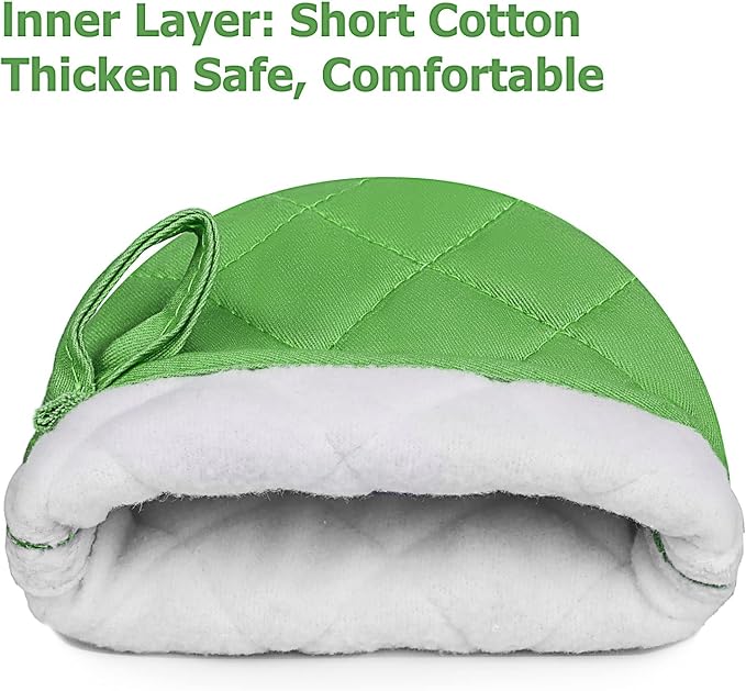 1 Pair Short Oven Mitts, Heat Resistant Silicone Kitchen Mini Oven Mitts for 500 Degrees, Non-Slip Grip Surfaces and Hanging Loop Gloves, Baking Grilling Barbecue Microwave Machine Washable