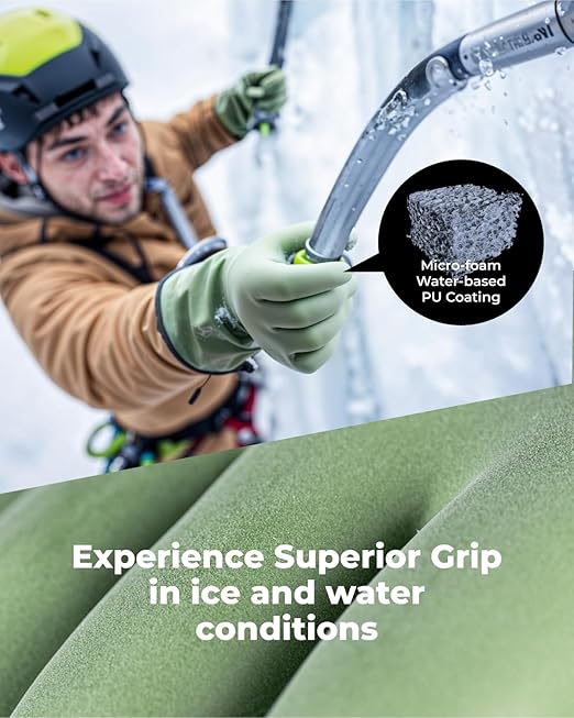 Waterproof Winter Gloves with Grip, Balaena Freezer Gloves for Light Duty Work & Outdoor Adventure, Hiking, Farming, Washing, Ice Fishing, Green, X-Large