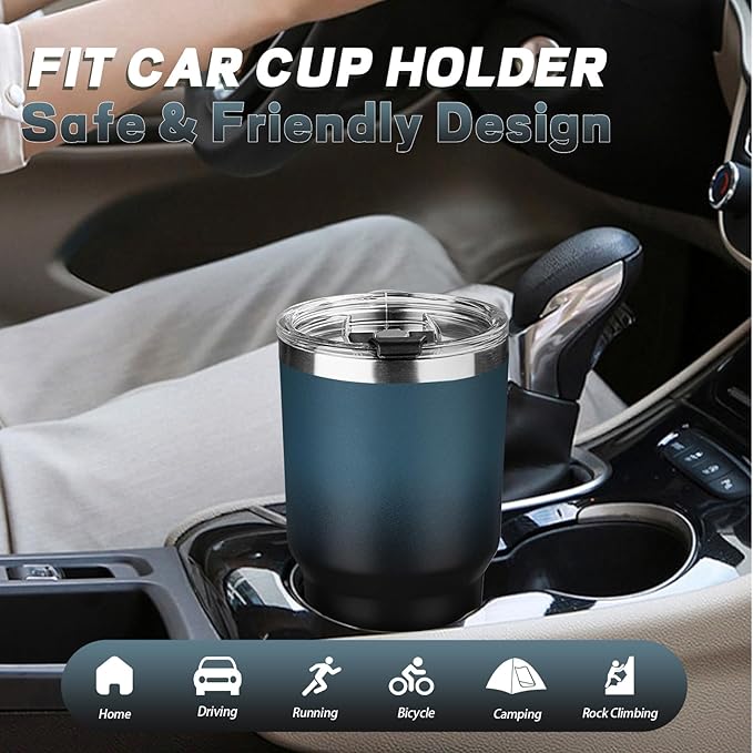 30 oz Tumbler with Lids and Straws, Stainless Steel Insulated Coffee Tumbler, Double Wall Vacuum Insulated Travel Mug Cup, Leakproof Thermal Coffee Cup for Hot and Cold Drinks (Blue Black)