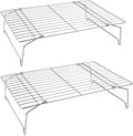 P&P CHEF Cooling Rack Set of 2, 2-Tier Stackable Stainless Steel Wire Racks for Baking Cooking Cooling Roasting, Collapsible & Heavy Duty, Oven Safe & Easy Clean, 15" x 10", Silver
