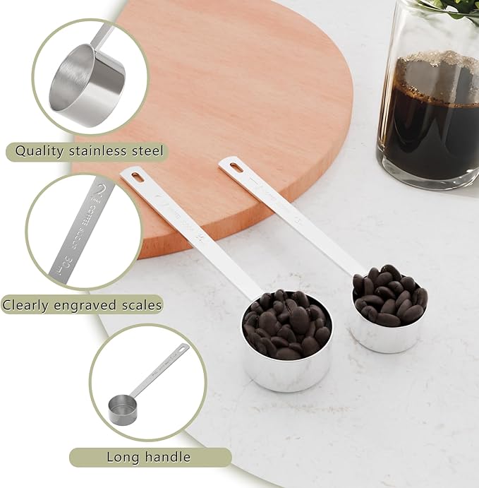 1PCS 2 Tablespoon Coffee Scoop, Long Handle Measuring Spoon, Two tbsp (30ml, 1/8cup) Stainless Steel Scooper