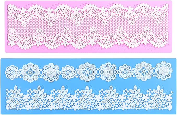 Embossing Lace Fondant Mold, Multi Circle Flowers Lace Mat Wedding, Silicone Molds for Cake Decorating Tool, Cake Lace Molds Set of 2