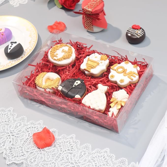 RomanticBaking 20PCS 10x7x2 inches Clear Strawberry Boxes Cookie Boxes Bakery Boxes Macaron Boxes Gift Boxes Treat Boxes for Party Favors