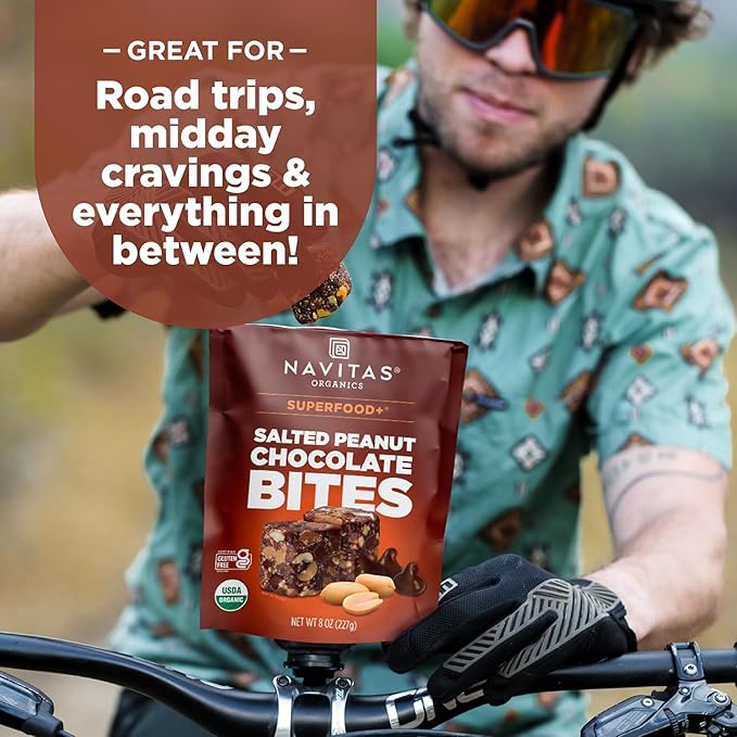 Navitas Organics Salted Peanut Chocolate Superfood+ BITES – Power Snacks – All Natural Plant Based – Clean Energy & Nutrition – USDA Organic, Non GMO, Gluten Free, Kosher, Vegan (8oz. Bag 11 Servings)