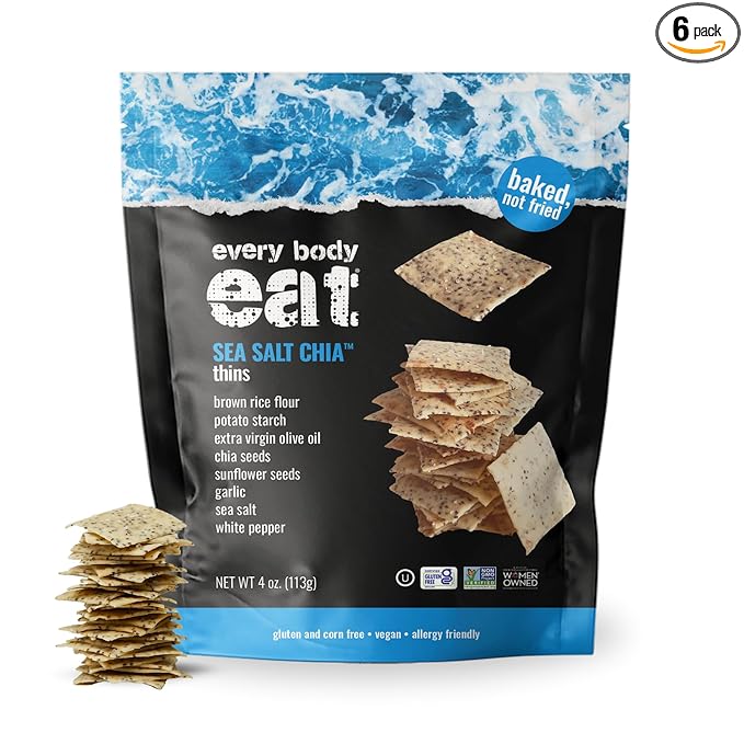 Every Body Eat Snack Thins, Allergen Friendly, Vegan, Gluten Free and Dairy Free (6 Count, Sea Salt Chia)