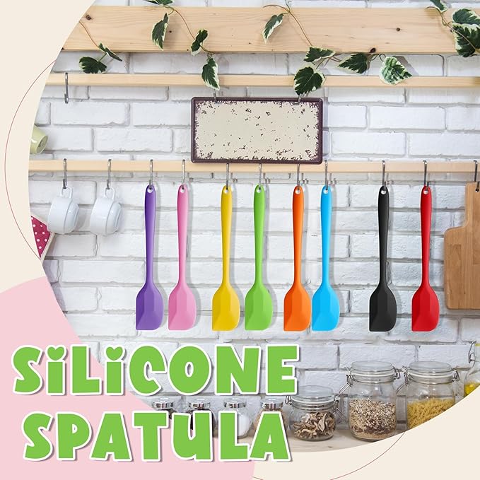 Hsei 54 Pieces Silicone Spatulas 8.1 Inch Rubber Spatula Heat Resistant Non Stick Flexible Cooking Scraper Baking Mixing Tool with Stainless Steel Inside for Kitchen Cookware Dishwasher Safe, 9 Colors