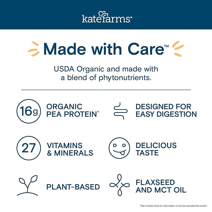 KATE FARMS Organic Nutrition Shake, Coffee, 16g protein, 27 Vitamins and Minerals, Protein Meal Replacement Drink, Protein Shake, 11 oz (12 Pack)