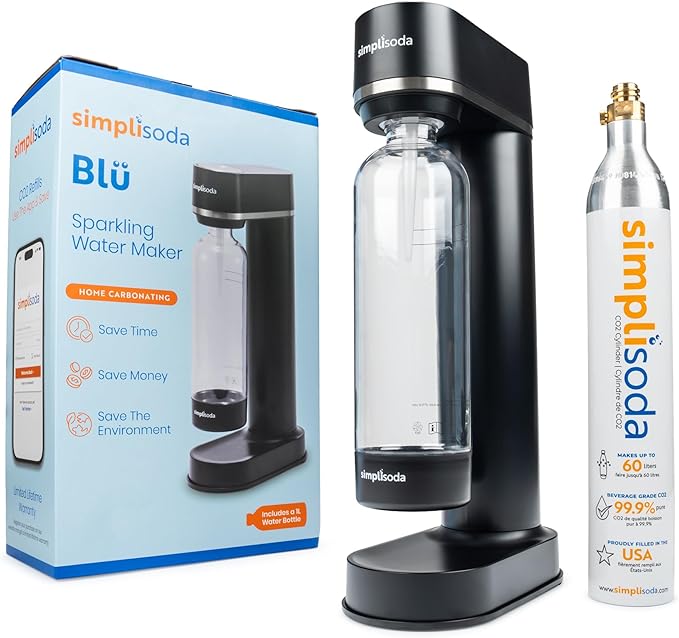 BLÜ Sparkling Water Maker, Premium Soda Streaming Machine, Carbonated Water Machine and Soda Maker - Black (Machine + 1 CO2 Cylinder)