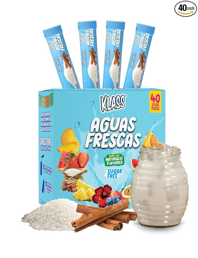 Klass Aguas Frescas | Drink Mix Packets | Horchata Flavored | Sugar Free On-The-Go Packets, Low Calorie (40 Count Powder Stick Packs)