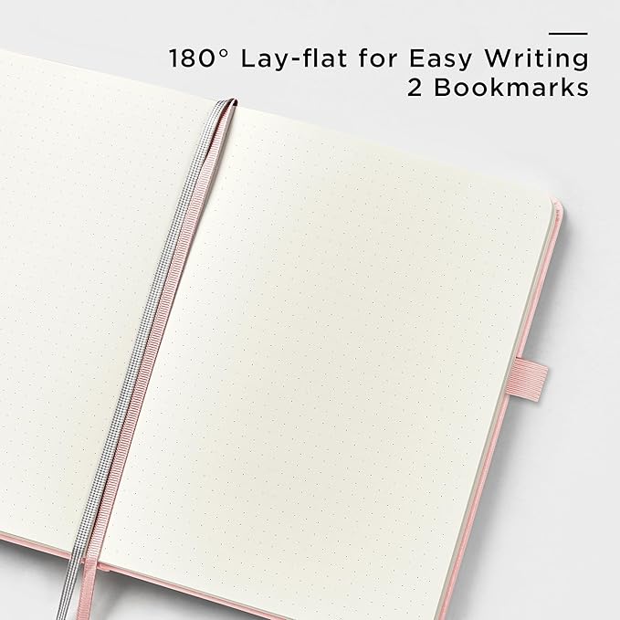 &And Per Se Dotted Journal Notebook, A5 Hardcover Leather Bullet Dotted Journal, 160 Pages 100 gsm Thick Dotted Paper，3 Sheets of Stickers Included - 5.7'' x 8''（Pink）