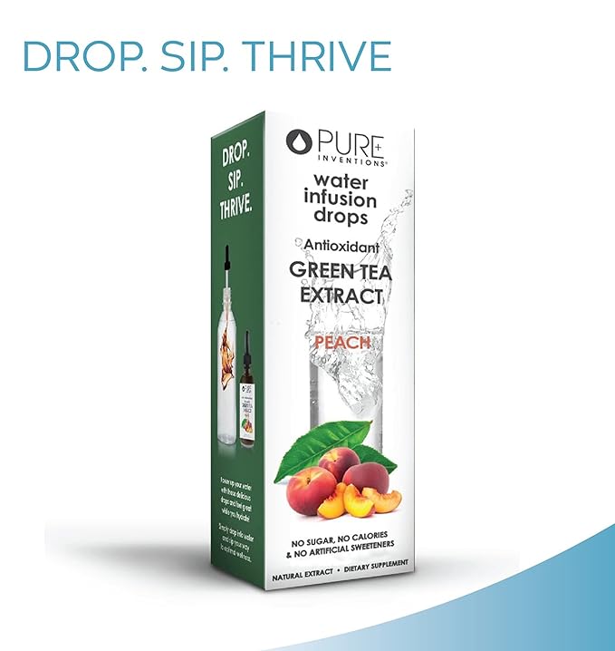 Pure Inventions - Green Tea Peach Water Infusion Drops - Antioxidants & Electrolytes - Health & Wellness Drink - Immunity Support - Sugar Free, Zero Calorie, No Artificial Sweeteners - 30 Servings