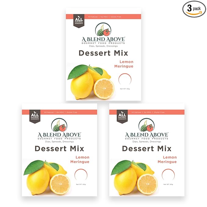 A Blend Above Lemon Meringue Pie Mix - No-Bake Desserts, All Natural, Vegan, Gluten Free, No MSG - Instant Dessert Mix, Fruit Dip, Bagel Topping, Frosting, Cheesecake Filling - Makes 16 Oz (Pack of 3)