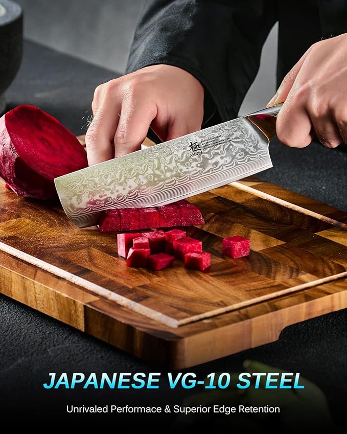 KYOKU Gin Series Nakiri Knife, 7" Vegetable Knife, Japanese VG10 Damascus Stainless Steel Kitchen Knife with Silver Ion Blade G10 Handle & Mosaic Pin, Professional Chef Knife for Veg Fruit Meat