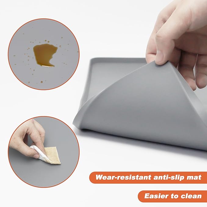 Silicone Coffee Mat, 24 x 16 Inch Non-Slip Heat Resistant, Large and Small Combination Bar Mat, Convex Edge Spill Resistant Design for Coffee Machines and Kitchen Countertops,Wavy Gray