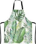Green tropical palm & fern leaves Adjustable Bib Apron, Tropical Palm Leaves Cooking Kitchen Apron for Men Women