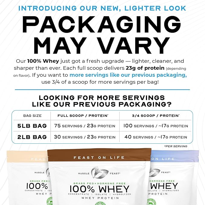 Muscle Feast 100% Grass Fed Whey Protein Powder, All Natural Hormone Free Paure Raised Whey Protein Powder for Women & Men- Whey Concentrate, Isolate & Hydrolyzed Protein Powder Blend- Unflavored, 2lb