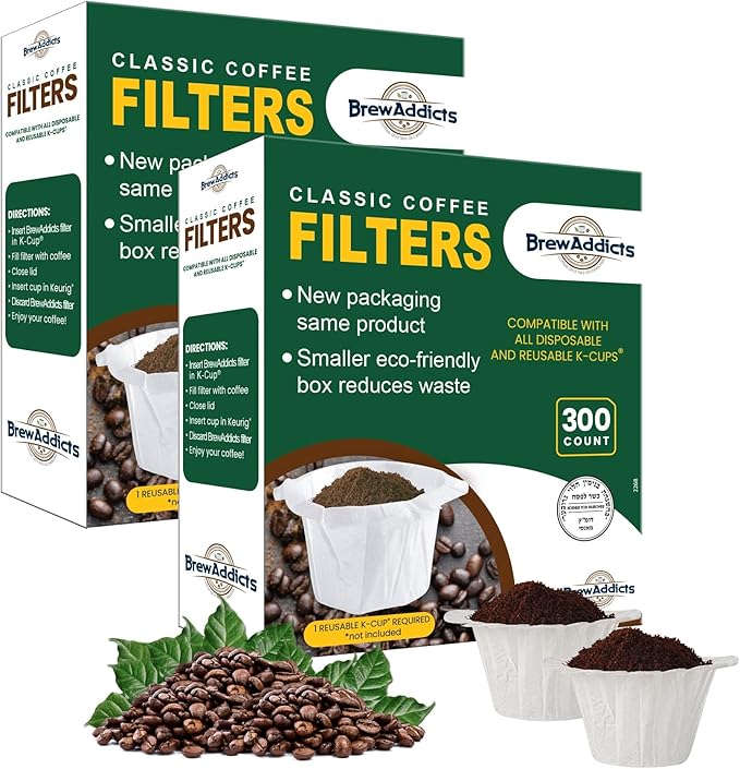 600 Paper Coffee Single-Use Filters for Keurig Brewers and Compatible with K-Cup Pods 1.0 & 2.0 Models, White Classic Design