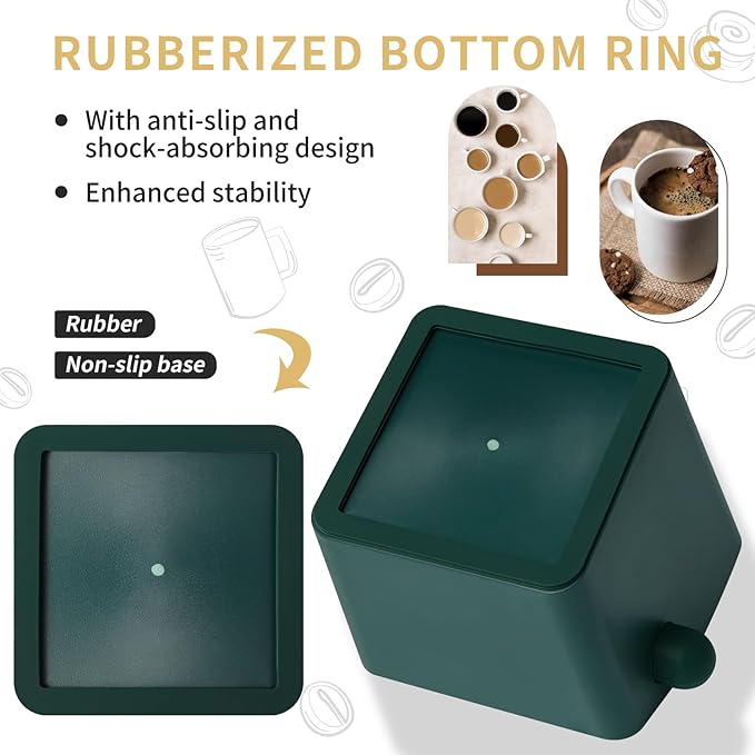 Large Square Knock Box Shock-absorbent Knock Box Espresso with Removable Knock Bar and Non-Slip Base Espresso Accessories for Home/Office (Large Green Knock Box with Tamper Mat)