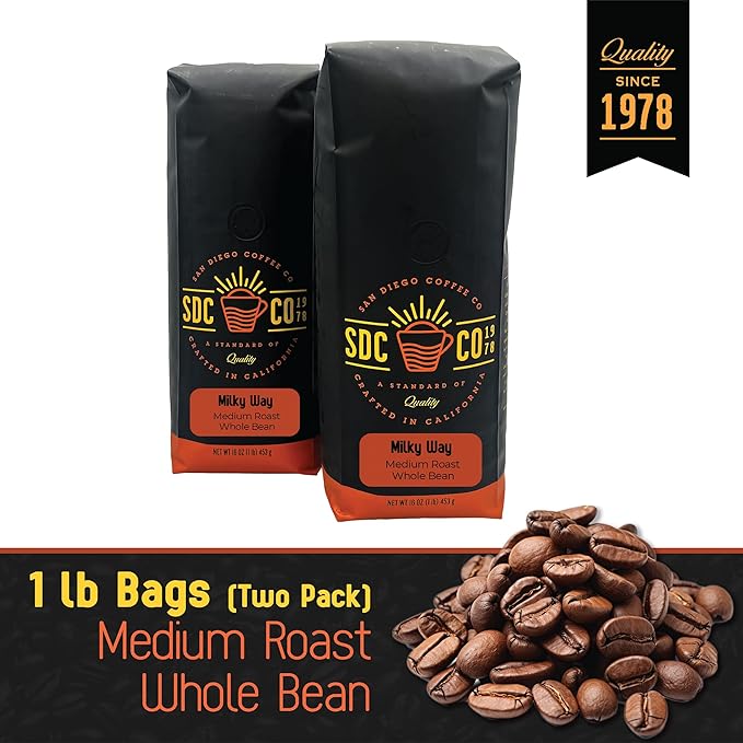 San Diego Coffee Milky Way, Medium Roast, Whole Bean Coffee, 16-Ounce Bags (Pack of 2) Café en grano tostado