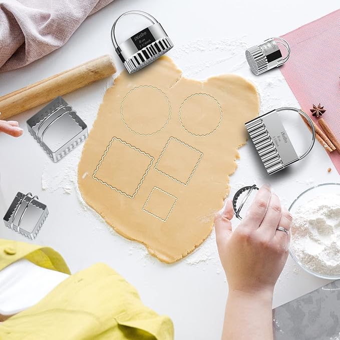 iNeibo Cookie Cutter Set, Square Cookie Cutters with Scalloped Edges, Cookies Cutter with Handle, Professional Pastry Dough Baking Cutter, Shapes Pastry Cutter