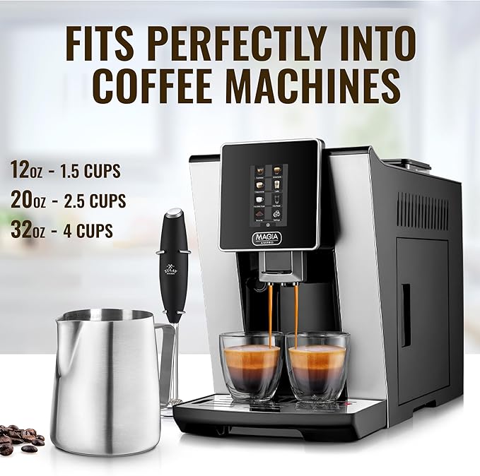 Zulay Milk Frothing Pitcher with Latte Art Pen – 12oz 20oz 32oz - Stainless Steel Frother Cup with Measurement Markings, Espresso & Coffee Accessories Creamer Jug with Laser-Welded Handle - 12 oz