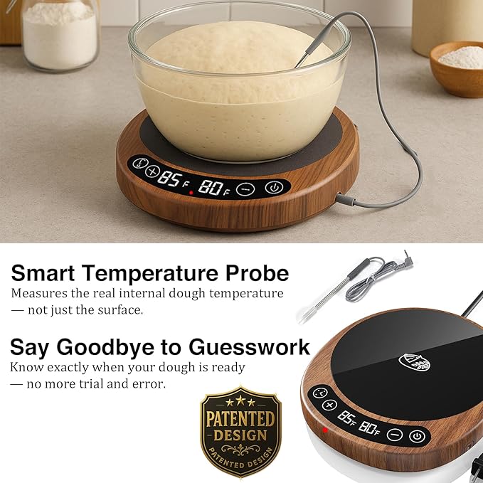 Larger 2-in-1 Sourdough Starter Warmer Pro - 2026 Upgrade Larger Heating Plate, Dough Temp Probe, 1°F Control (70–110°F), 24H Timer, Real-Time Monitoring, for Beginner Bakers Pro-WHT
